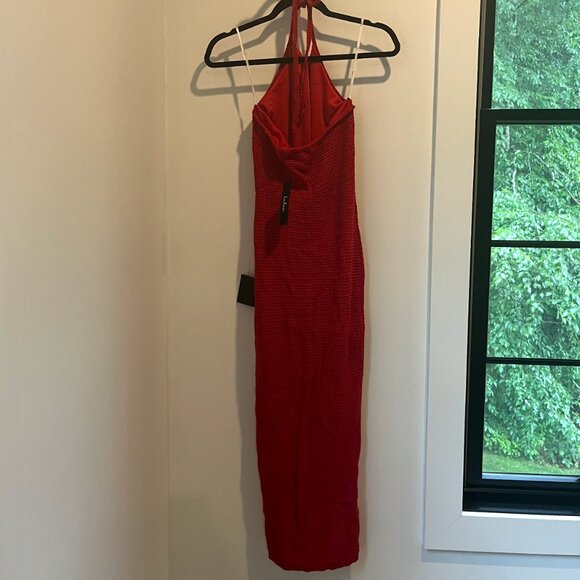 Red Crochet Halter Bodycon Midi Dress - Picture 3 of 3